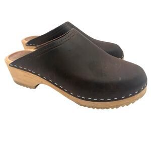 Vintage Giogia Swedish Clogs Brown Leather Wooden Sole Mules EU 39 US 8.5